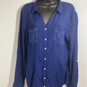 New Directions Weekend Long Sleeve V Neck Button Down Shirt